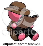 Pink Detective Man Reading Book While Sitting Down