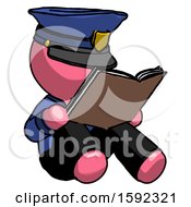 Poster, Art Print Of Pink Police Man Reading Book While Sitting Down