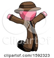 Poster, Art Print Of Pink Detective Man Jumping Or Kneeling With Gladness
