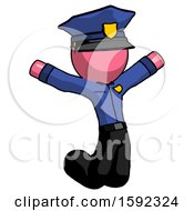 Poster, Art Print Of Pink Police Man Jumping Or Kneeling With Gladness