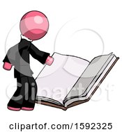 Poster, Art Print Of Pink Clergy Man Reading Big Book While Standing Beside It