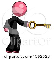 Poster, Art Print Of Pink Clergy Man With Big Key Of Gold Opening Something