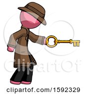 Pink Detective Man With Big Key Of Gold Opening Something