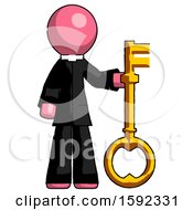 Poster, Art Print Of Pink Clergy Man Holding Key Made Of Gold