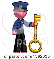 Pink Police Man Holding Key Made Of Gold