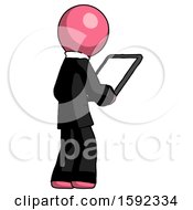 Poster, Art Print Of Pink Clergy Man Looking At Tablet Device Computer Facing Away