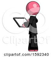 Poster, Art Print Of Pink Clergy Man Looking At Tablet Device Computer With Back To Viewer