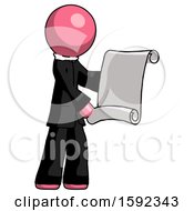 Poster, Art Print Of Pink Clergy Man Holding Blueprints Or Scroll