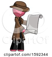 Poster, Art Print Of Pink Detective Man Holding Blueprints Or Scroll