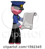 Poster, Art Print Of Pink Police Man Holding Blueprints Or Scroll