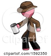 Poster, Art Print Of Pink Detective Man Begger Holding Can Begging Or Asking For Charity Facing Left