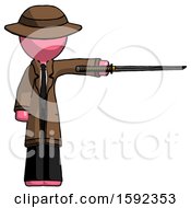 Poster, Art Print Of Pink Detective Man Standing With Ninja Sword Katana Pointing Right