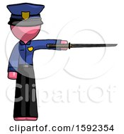 Poster, Art Print Of Pink Police Man Standing With Ninja Sword Katana Pointing Right