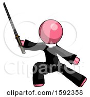 Poster, Art Print Of Pink Clergy Man With Ninja Sword Katana In Defense Pose