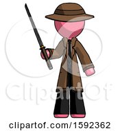 Poster, Art Print Of Pink Detective Man Standing Up With Ninja Sword Katana