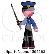 Poster, Art Print Of Pink Police Man Standing Up With Ninja Sword Katana