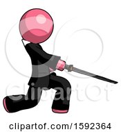 Pink Clergy Man With Ninja Sword Katana Slicing Or Striking Something