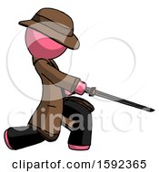 Pink Detective Man With Ninja Sword Katana Slicing Or Striking Something