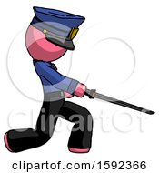 Poster, Art Print Of Pink Police Man With Ninja Sword Katana Slicing Or Striking Something