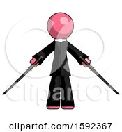 Pink Clergy Man Posing With Two Ninja Sword Katanas
