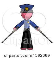 Poster, Art Print Of Pink Police Man Posing With Two Ninja Sword Katanas