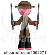 Poster, Art Print Of Pink Detective Man Posing With Two Ninja Sword Katanas Up