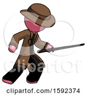 Poster, Art Print Of Pink Detective Man Stabbing With Ninja Sword Katana