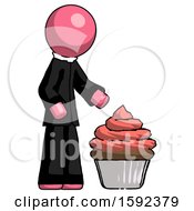 Poster, Art Print Of Pink Clergy Man With Giant Cupcake Dessert