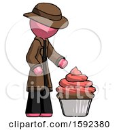 Poster, Art Print Of Pink Detective Man With Giant Cupcake Dessert