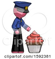 Poster, Art Print Of Pink Police Man With Giant Cupcake Dessert