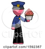 Poster, Art Print Of Pink Police Man Presenting Pink Cupcake To Viewer