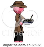 Poster, Art Print Of Pink Detective Man Holding Noodles Offering To Viewer
