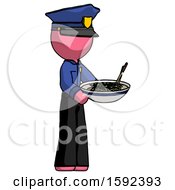 Pink Police Man Holding Noodles Offering To Viewer