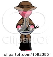 Poster, Art Print Of Pink Detective Man Serving Or Presenting Noodles