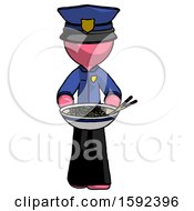 Poster, Art Print Of Pink Police Man Serving Or Presenting Noodles