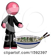 Poster, Art Print Of Pink Clergy Man And Noodle Bowl Giant Soup Restaraunt Concept