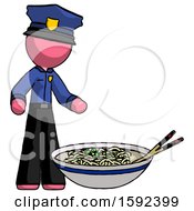 Poster, Art Print Of Pink Police Man And Noodle Bowl Giant Soup Restaraunt Concept