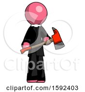 Poster, Art Print Of Pink Clergy Man Holding Red Fire Fighters Ax