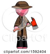 Poster, Art Print Of Pink Detective Man Holding Red Fire Fighters Ax
