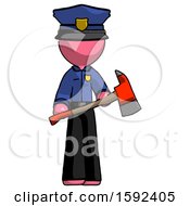 Poster, Art Print Of Pink Police Man Holding Red Fire Fighters Ax