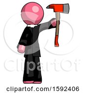 Poster, Art Print Of Pink Clergy Man Holding Up Red Firefighters Ax