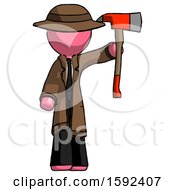Poster, Art Print Of Pink Detective Man Holding Up Red Firefighters Ax