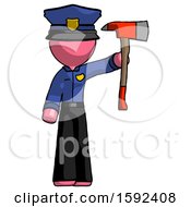 Poster, Art Print Of Pink Police Man Holding Up Red Firefighters Ax