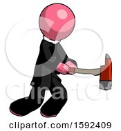 Poster, Art Print Of Pink Clergy Man With Ax Hitting Striking Or Chopping