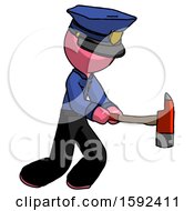 Poster, Art Print Of Pink Police Man With Ax Hitting Striking Or Chopping