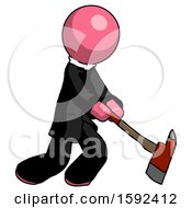 Poster, Art Print Of Pink Clergy Man Striking With A Red Firefighters Ax