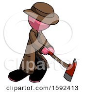Pink Detective Man Striking With A Red Firefighters Ax