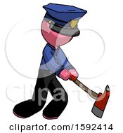 Pink Police Man Striking With A Red Firefighters Ax