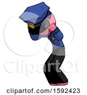 Poster, Art Print Of Pink Police Man With Headache Or Covering Ears Turned To His Left