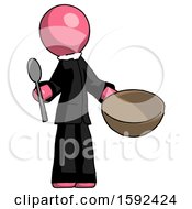 Poster, Art Print Of Pink Clergy Man With Empty Bowl And Spoon Ready To Make Something